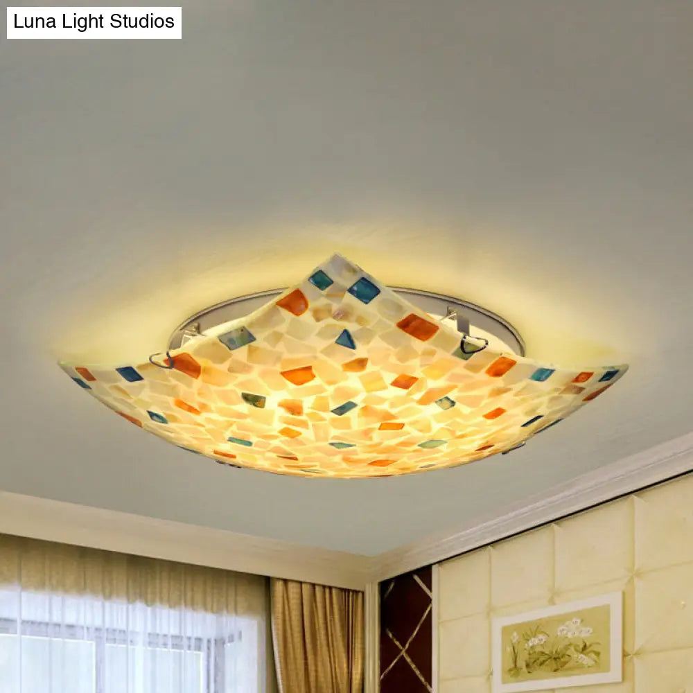 Curved Shell Ceiling Light with Tiffany Mosaic Design and LED - 12"/16" for Corridor