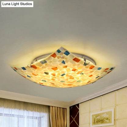 Curved Shell Ceiling Light with Tiffany Mosaic Design and LED - 12"/16" for Corridor