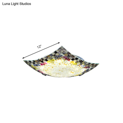 Curved Shell Ceiling Light with Tiffany Mosaic Design and LED - 12"/16" for Corridor