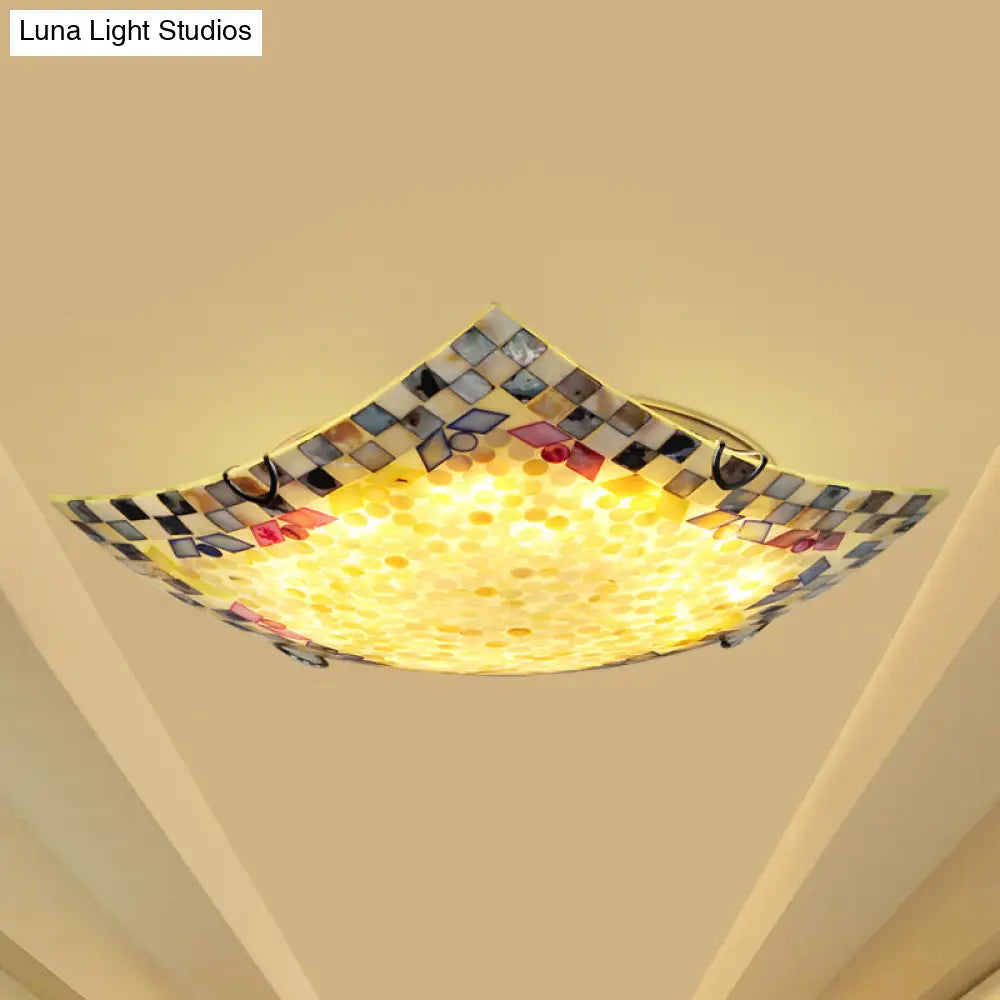 Curved Shell Ceiling Light with Tiffany Mosaic Design and LED - 12"/16" for Corridor