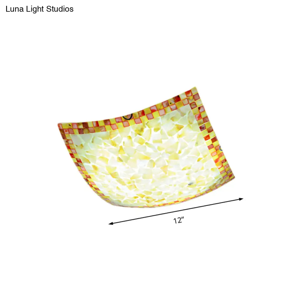 Curved Shell Ceiling Light with Tiffany Mosaic Design and LED - 12"/16" for Corridor