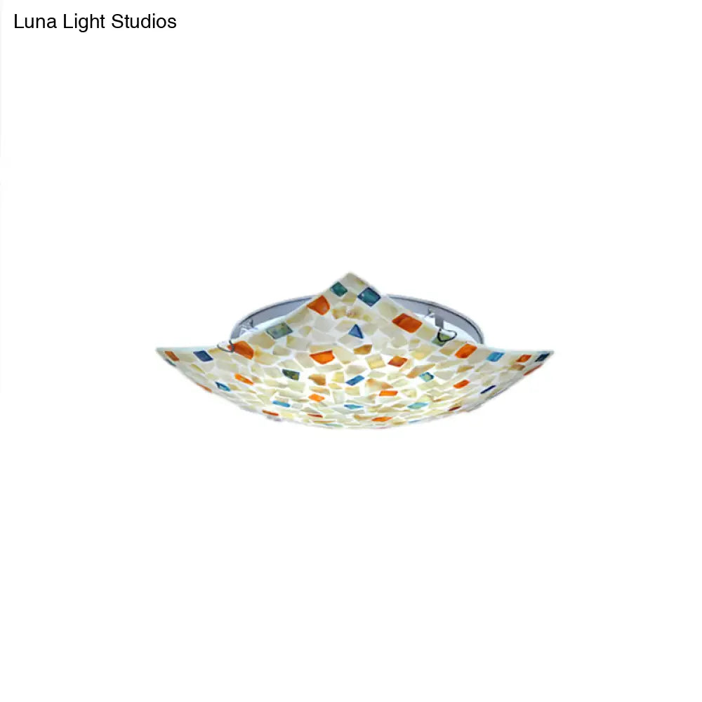 Curved Shell Ceiling Light with Tiffany Mosaic Design and LED - 12"/16" for Corridor