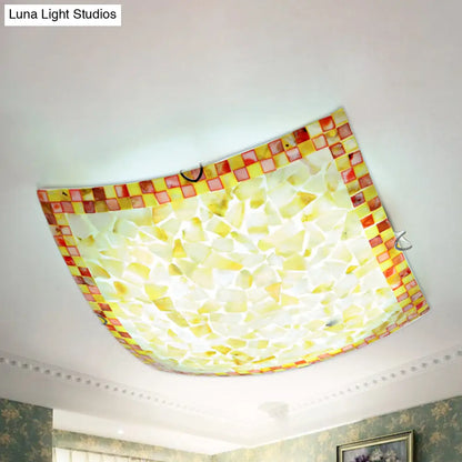 Curved Shell Ceiling Light with Tiffany Mosaic Design and LED - 12"/16" for Corridor