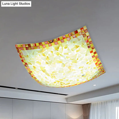 Curved Shell Ceiling Light with Tiffany Mosaic Design and LED - 12"/16" for Corridor