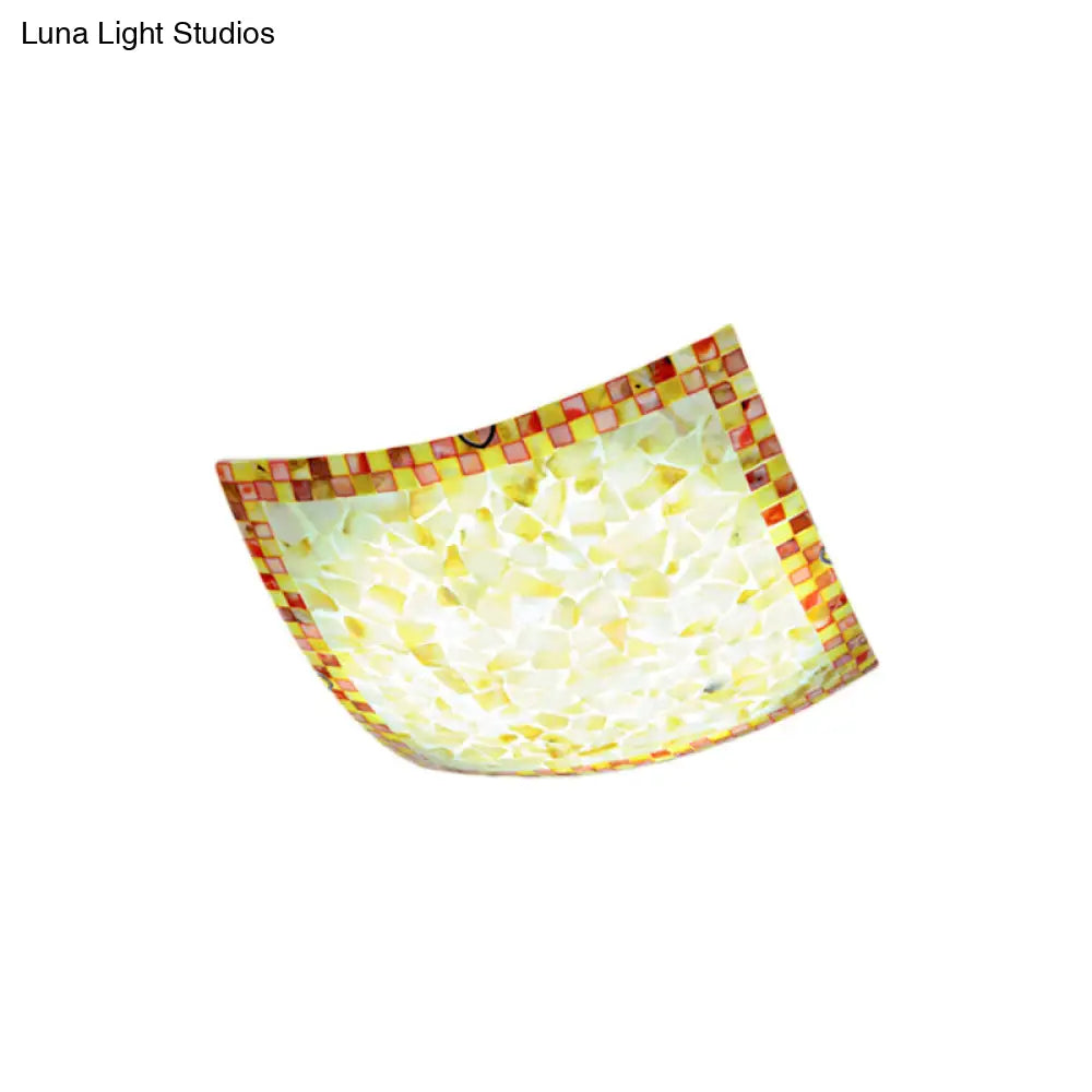 Curved Shell Ceiling Light with Tiffany Mosaic Design and LED - 12"/16" for Corridor