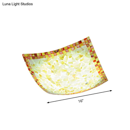 Curved Shell Ceiling Light with Tiffany Mosaic Design and LED - 12"/16" for Corridor