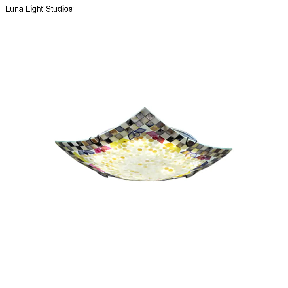 Curved Shell Ceiling Light with Tiffany Mosaic Design and LED - 12"/16" for Corridor