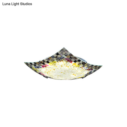 Curved Shell Ceiling Light with Tiffany Mosaic Design and LED - 12"/16" for Corridor