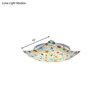 Curved Shell Ceiling Light with Tiffany Mosaic Design and LED - 12"/16" for Corridor