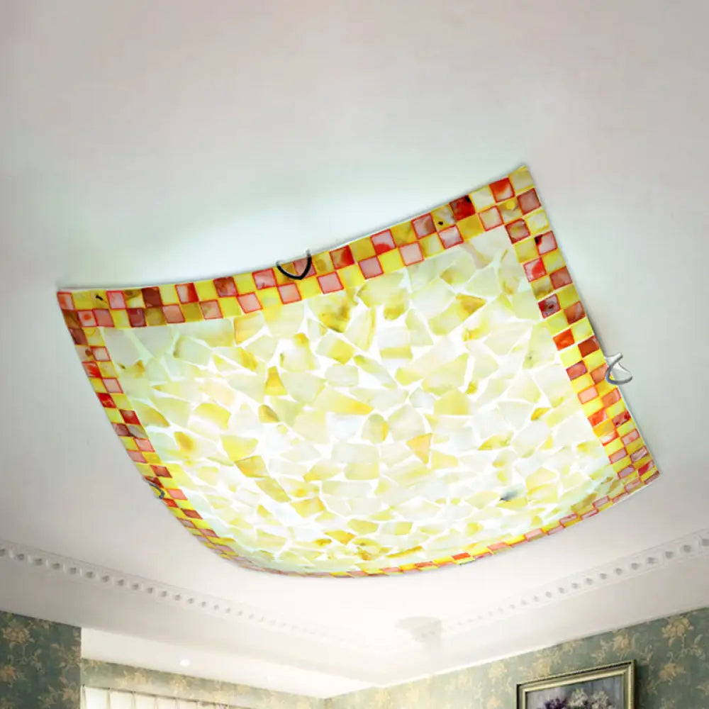 Curved Shell Ceiling Light with Tiffany Mosaic Design and LED - 12"/16" for Corridor