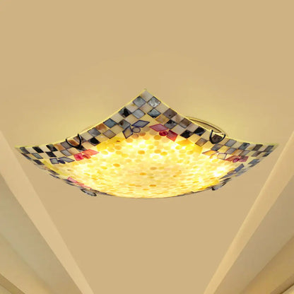 Curved Shell Ceiling Light with Tiffany Mosaic Design and LED - 12"/16" for Corridor