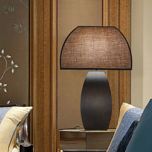 Curved Task Lighting Small Desk Lamp in Grey with Metal Base - Modern Fabric Design