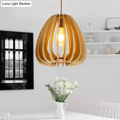 Curved Wood Pendant Ceiling Light for Contemporary Dining Room - Beige, 1-Light