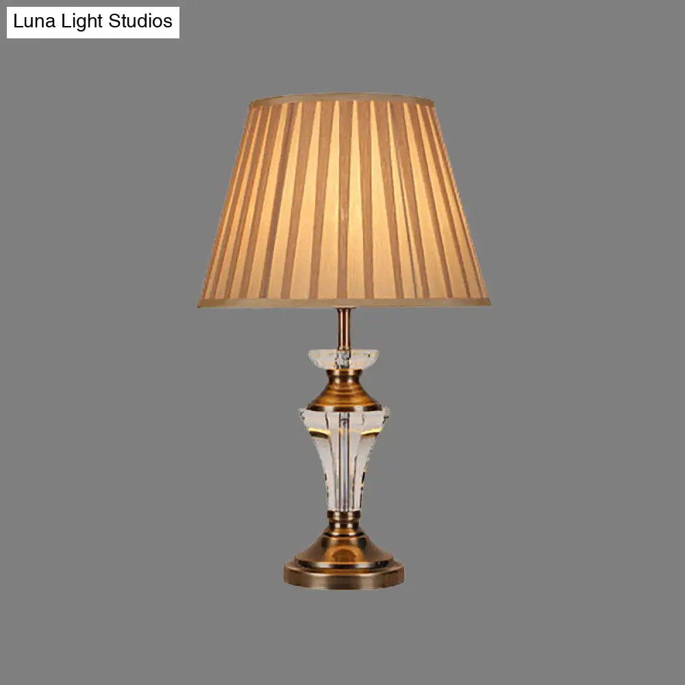 مصباح طاولة من القماش المنحني مع مصباح مكتبي صغير من الكريستال المقطوع يدويًا باللون البيج