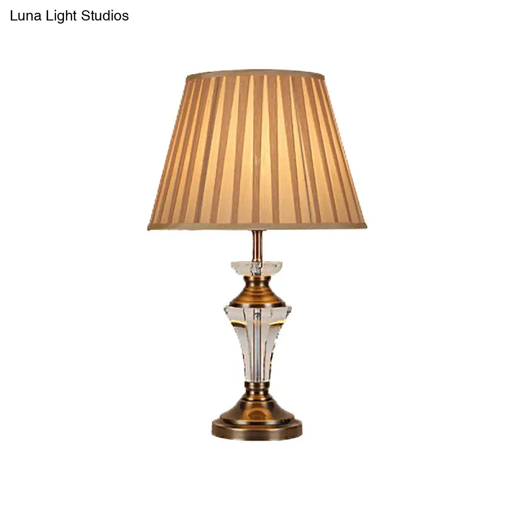 مصباح طاولة من القماش المنحني مع مصباح مكتبي صغير من الكريستال المقطوع يدويًا باللون البيج