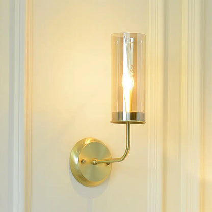 DecorBites™ DecorBites™ Curvy Metal Wall Lamp: Simple 1-Head Brass Sconce with Clear Glass Shade