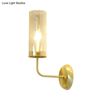 DecorBites™ DecorBites™ Curvy Metal Wall Lamp: Simple 1-Head Brass Sconce with Clear Glass Shade