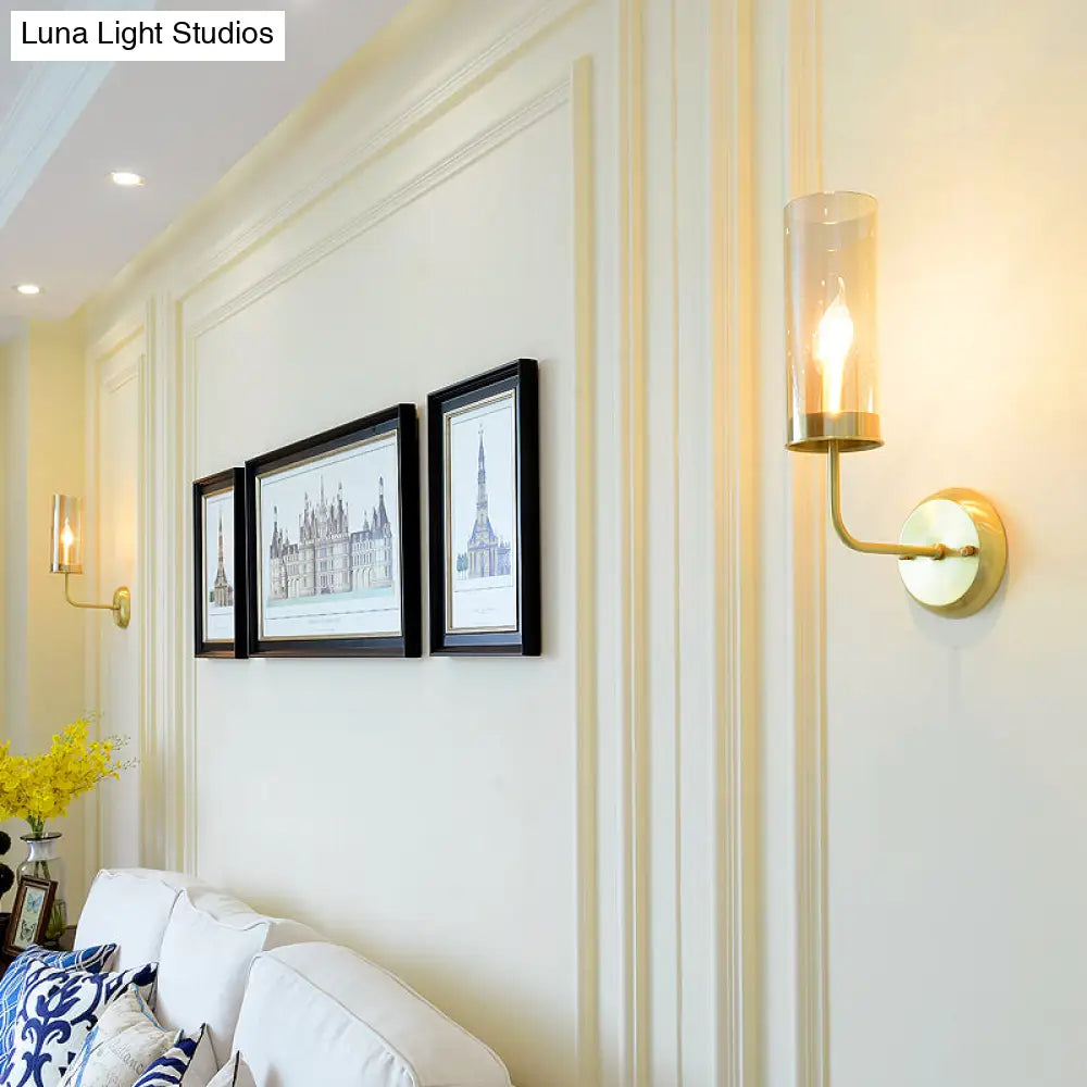 DecorBites™ DecorBites™ Curvy Metal Wall Lamp: Simple 1-Head Brass Sconce with Clear Glass Shade