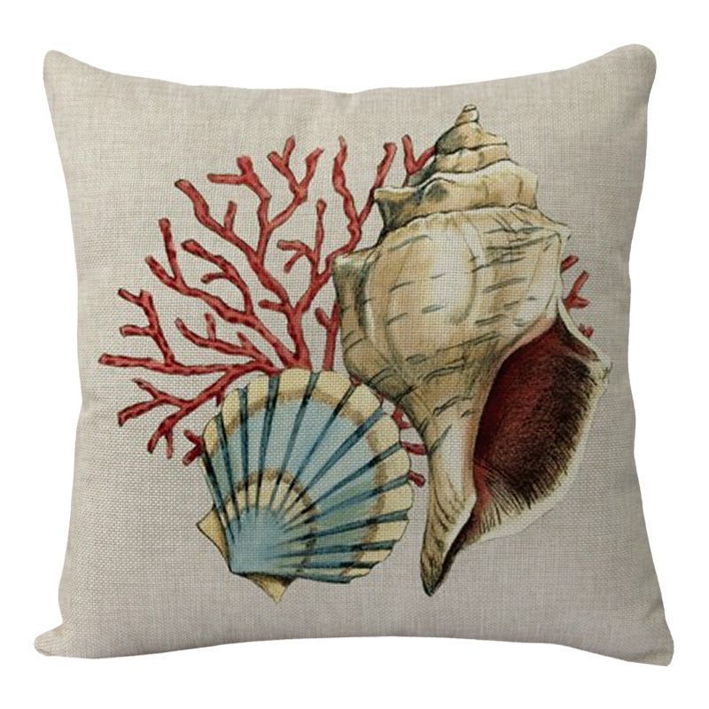 Cushion cover with seashell coral design in beige cotton featuring high-definition digital printing for sofa decor