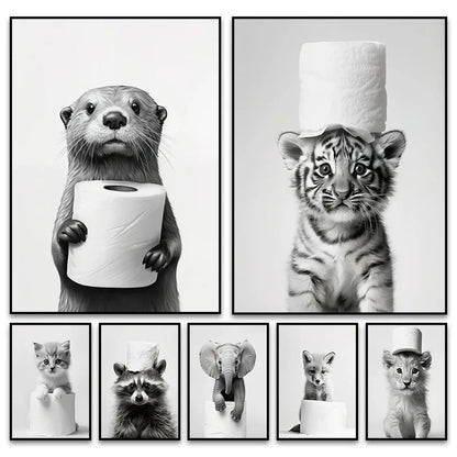 Cute Animals Canvas Wall Art for Bathroom