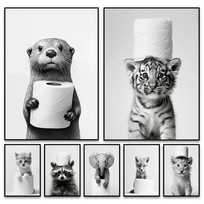 Cute Animals Canvas Wall Art for Bathroom