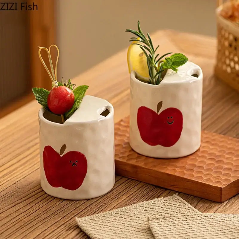 White ceramic coffee mug with cute red apple design and bowknot pattern from decorbites bowknot pattern collection