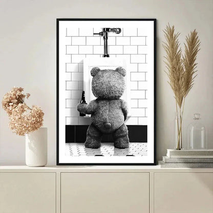Cute Bear Bathroom Canvas Print Art