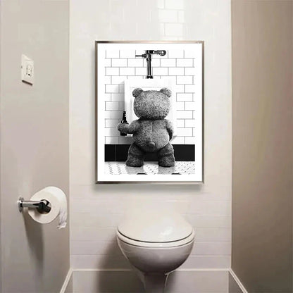 Cute Bear Bathroom Canvas Print Art