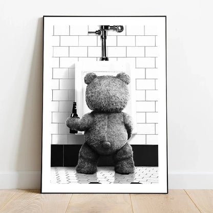 Cute Bear Bathroom Canvas Print Art