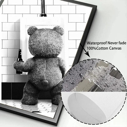 Cute Bear Bathroom Canvas Print Art