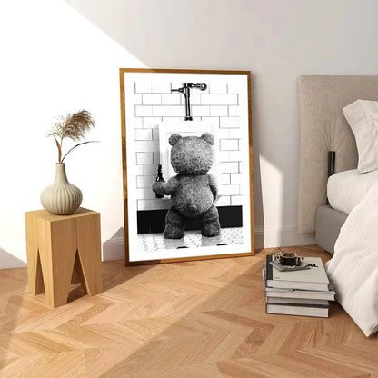 Cute Bear Bathroom Canvas Print Art