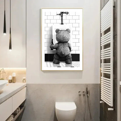 Cute Bear Bathroom Canvas Print Art
