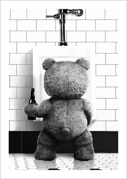 Cute Bear Bathroom Canvas Print Art - WHITE / 30x40cm No Frame