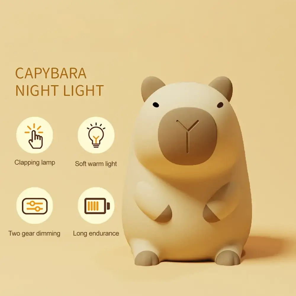 Cute beige plush capybara night light with soft warm glow and smooth matte finish for kids room decorbites capybara night