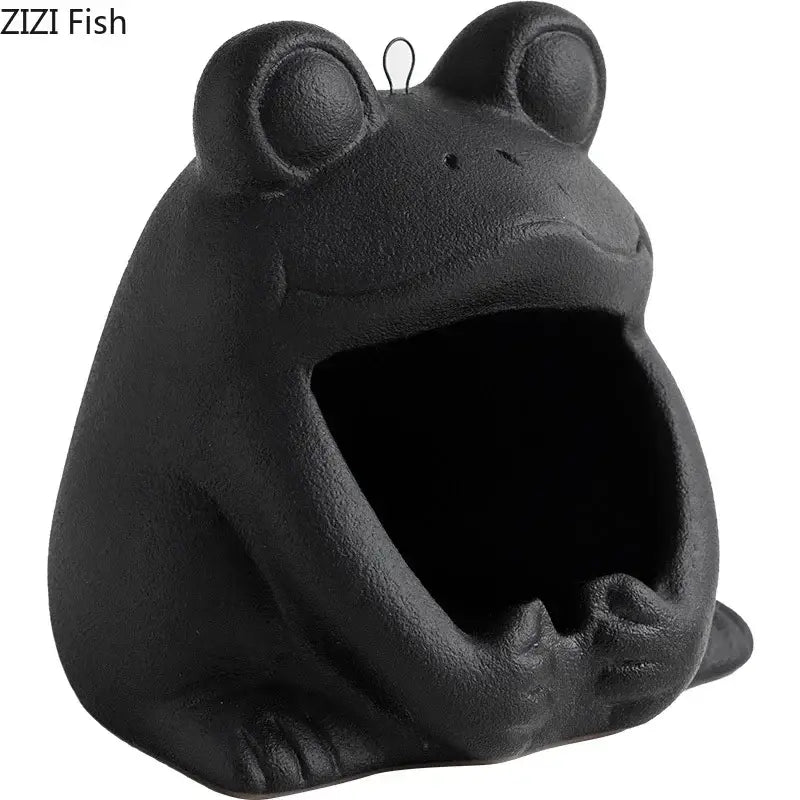 Cute black and gold cartoon animal ceramic ashtray shaped like a textured cast iron frog planter for living room decor