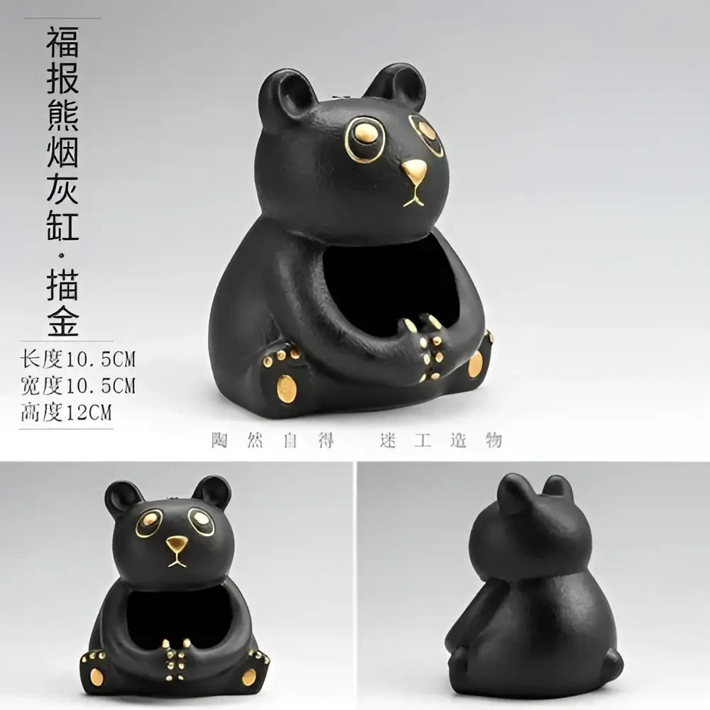 Cute black and gold cartoon animal ceramic ashtray with panda design ideal for living room decor