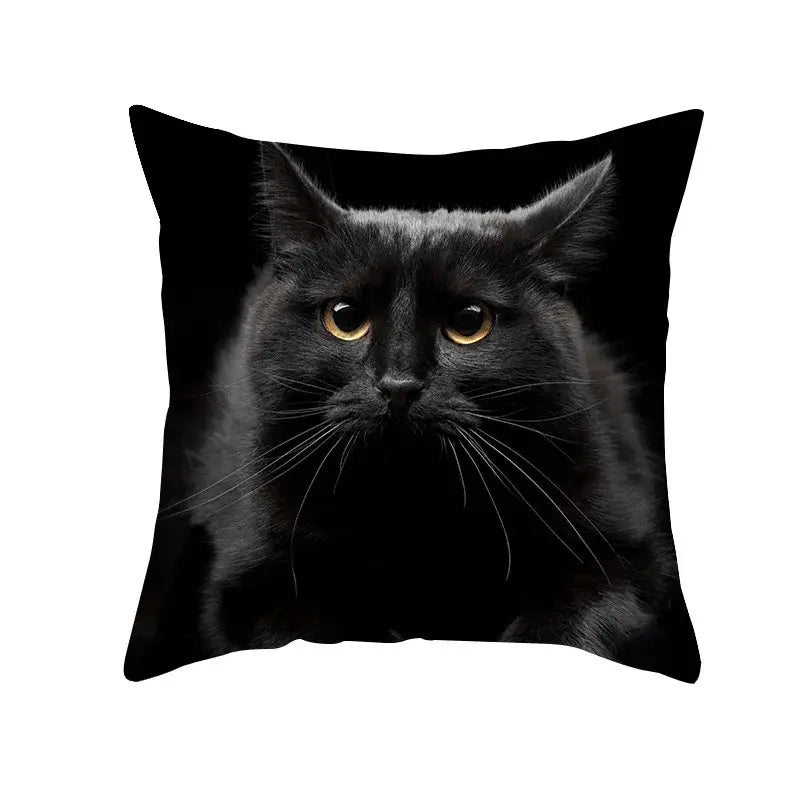 Black cat throw pillow with golden eyes featuring decorbites black cat design for bedroom decor and cushion covers
