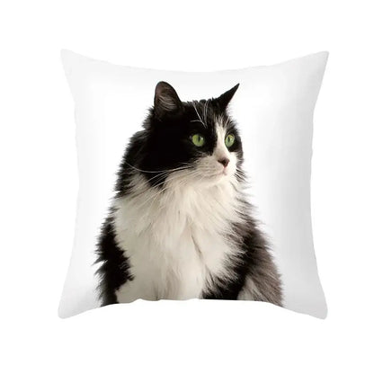 White throw pillow with black cat print featuring green eyes decorbites black cat pillowcases for bedroom decor