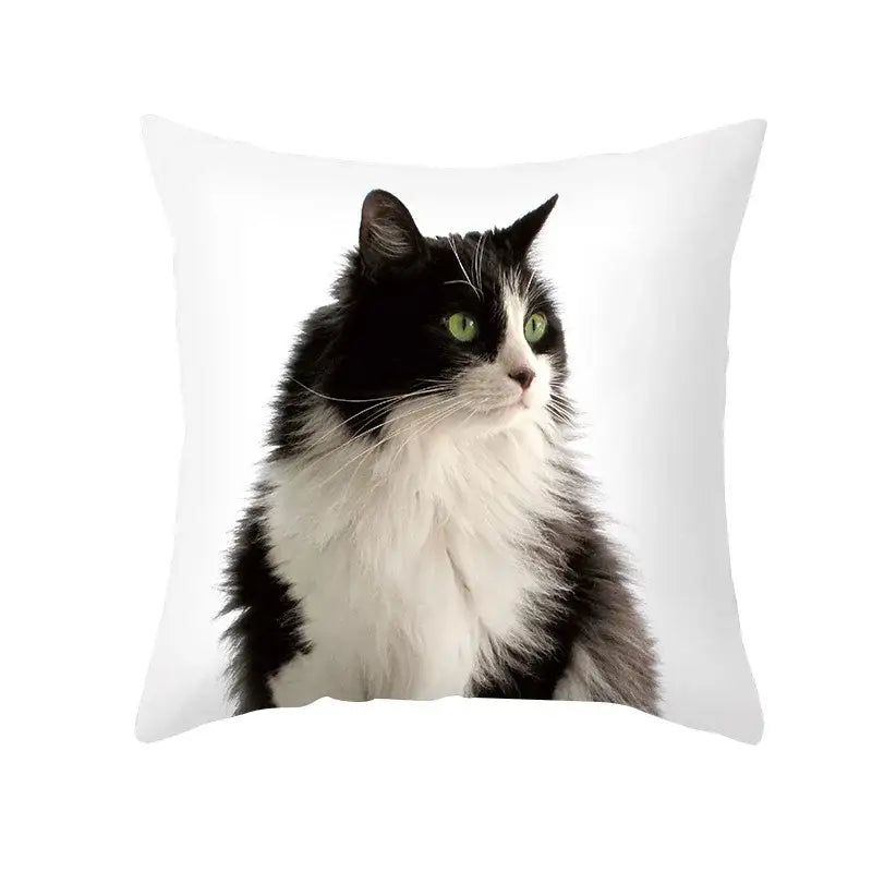 White throw pillow with a black cat print and green eyes decorbites black cat pillowcases for bedroom decor