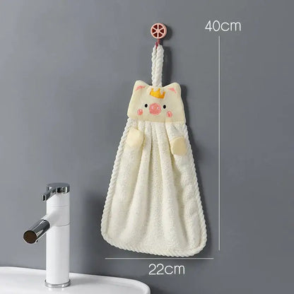 Cute cream-colored plush pig-shaped hand towel with embroidered crown and rosy cheeks for decorbites cartoon animal decor