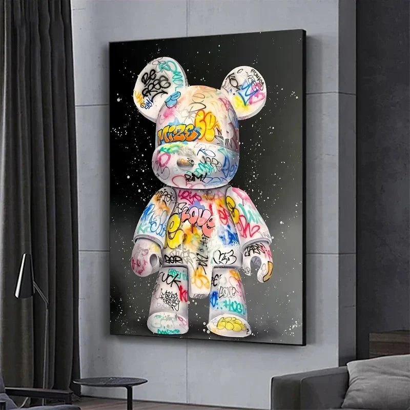 Cute Cartoon Bear Canvas Print for Home Decor - Posters