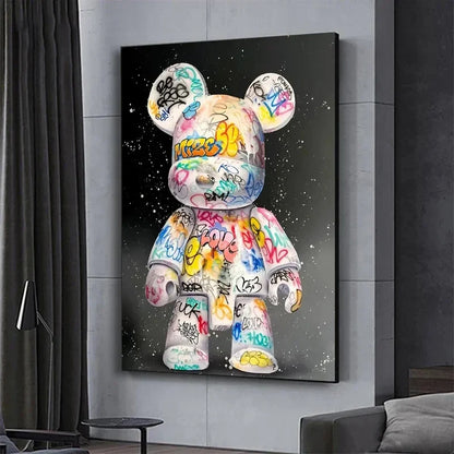 Cute Cartoon Bear Canvas Print for Home Decor - Posters