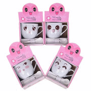 White ceramic cartoon coffee mug set with cute faces and pink packaging ideal for kitchen couple gift decorbites cartoon coffee