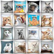 A collection of plush square cute cat anime pillow cases featuring vibrant colors for bedroom and living room use