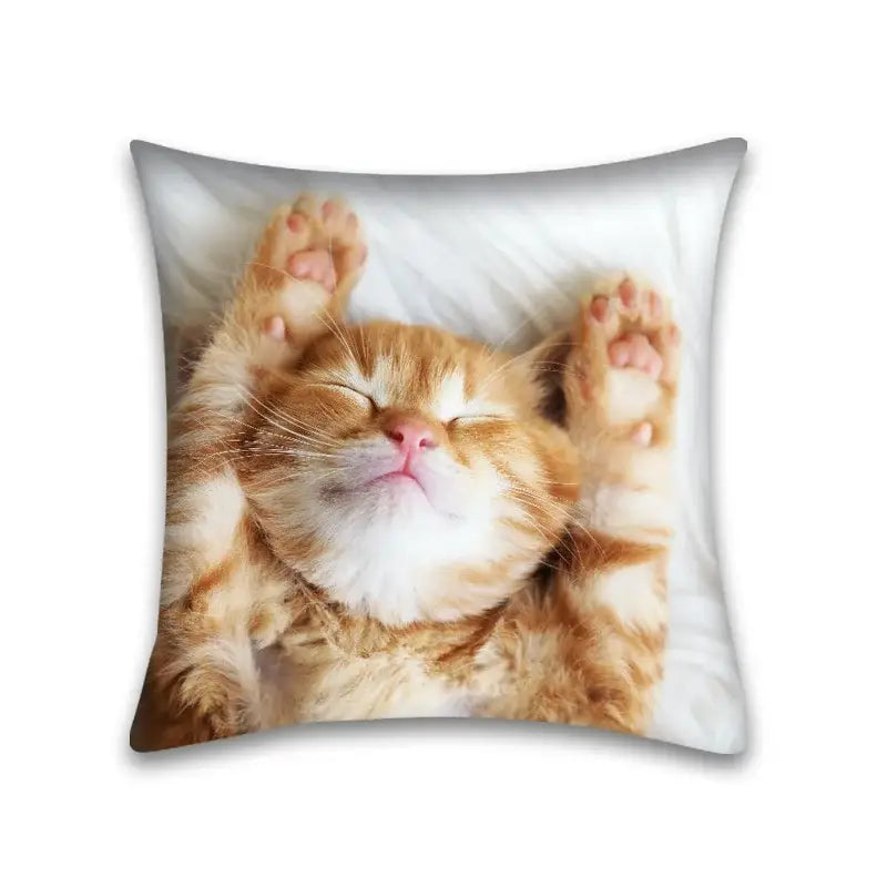 A cozy square pillow case featuring a cute cat anime orange tabby sleeping for bedroom and living room decor