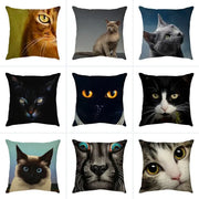 Nine cute cat sofa cotton linen cushion covers with vibrant colorful feline portraits for living room decor