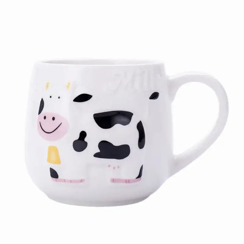 White ceramic cow ceramic mug with cheerful black-spotted cartoon cow for kitchen decorbites cow ceramic use