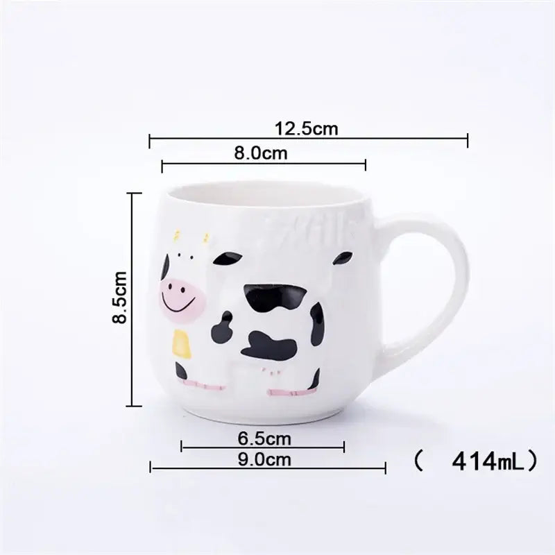 White ceramic decorbites cow ceramic mug with cheerful black spotted cartoon cow for kitchen coffee use