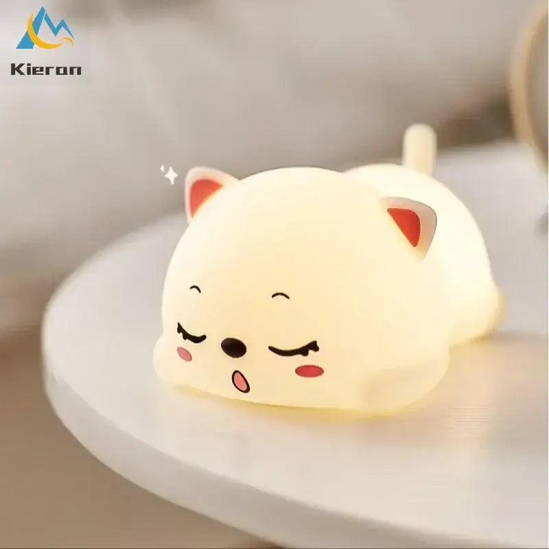 Cute cream cat silicone led night light with red inner ears and closed eyes perfect for decorbites cat silicone use