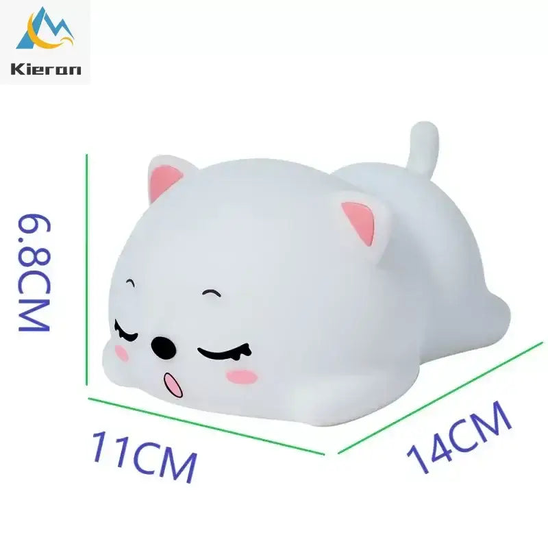 Cute cream cat silicone led night light with white silicone and pink details, ideal for bedroom decorbites cat silicone use
